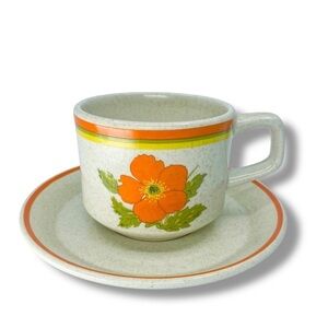 Vintage 1970s Lenox Temper-Ware Fire Flower Cup & Saucer Set – 8 fl oz - 1 Flaw
